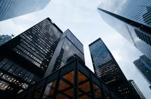 City office towers seen from street level